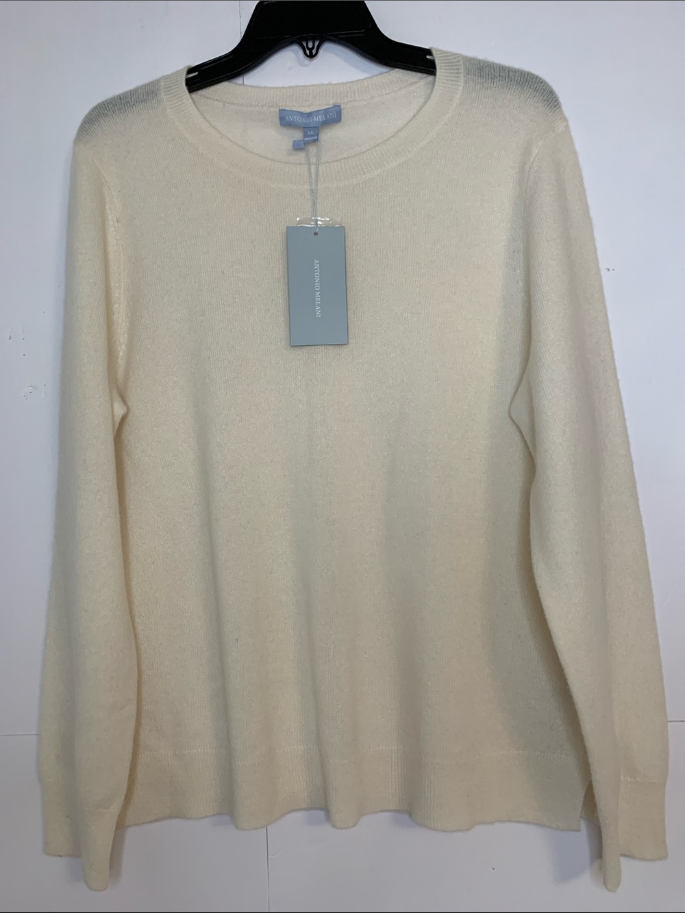 NWT Antonio Melani Cashmere Ivory Cameron Crew Neck Sweater Size XL